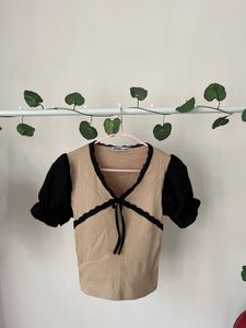 Zara Color Block Puff Sleeve Top