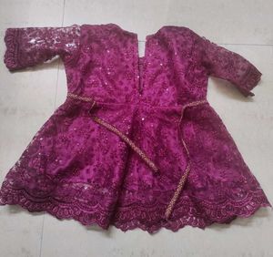 1 Yr Baby Girl Wine Ethnic Kurta Set