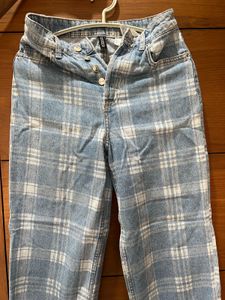 Blue Plaid Denim Jeans