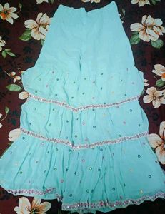 Aqua Embroidered Kurta And Sharara Set