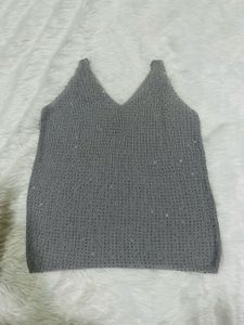 Grey Party Wear Shimmer Top