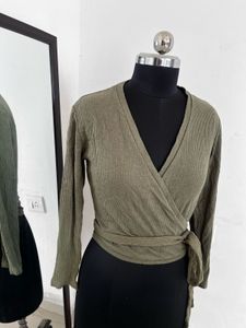 Olive Green Wrap Top - Stylish &amp; Chic