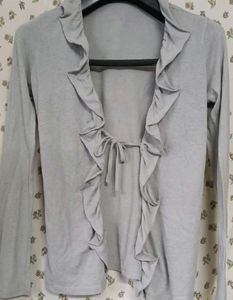 Ruffled Light Grey Cardigan