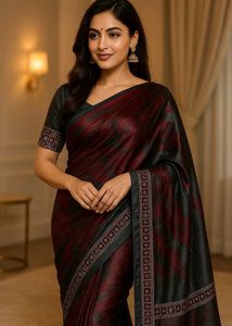 Elegant Maroon & Black Designer Saree