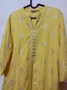 Yellow Printed Kurti