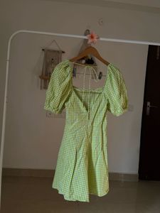 Green Gingham Puff Sleeve Dress