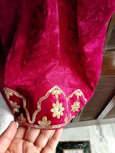 Velvet Embroidered Kurta Set with Pants &amp; Dushala