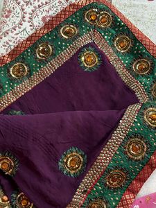 Elegant Purple &amp; Green Heavy Work Saree