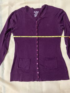 100% Cotton Purple Full Sleeves V Neck Top