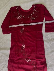 Elegant Maroon Embroidered Cotton Kurti