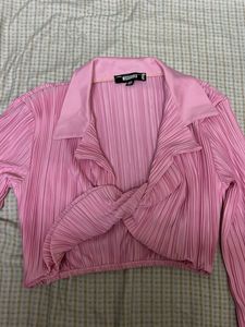 Pink Pleated Long Sleeve Top