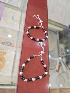 Black & Pure Silver Beaded Bracelets For Kid's
