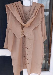 Stitched Nude Salwar Suit Set With Dupatta