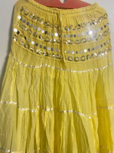 Yellow Mirror Work Skirt