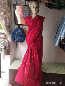 Red. Sequin Saree