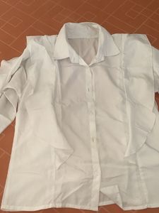 White Ruffle Button-Down Shirt