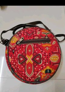Red Patterned Round Crossbody Bag