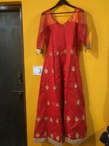 Red & Gold Embroidered Anarkali Dress