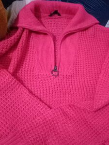 Pink Knit Zip Sweater