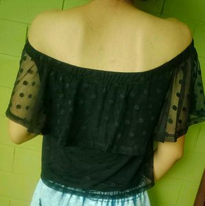 H&amp;M Black Polka Dot Off-Shoulder Top