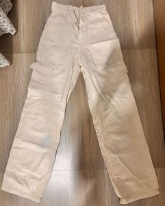 Beige Wide Leg Cargo Pants