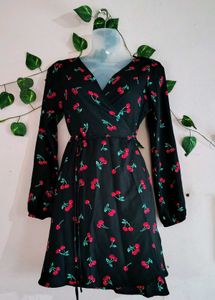 Cherry Print Wrap Dress