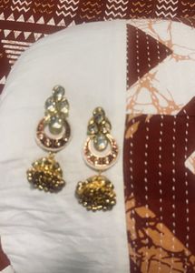 Gold Tone Jhumkawith Chand Bali Earrings