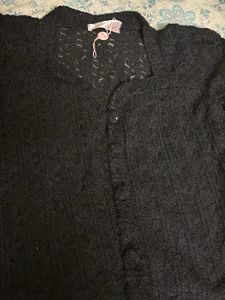 Midnight Veil Black Netted Jacket – Sheer Long Sle