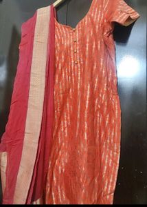 Coral Colour Suit Salwar & Dupatta For 40 Bust