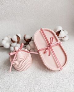 Ribbed Jar With Tray Pink Set