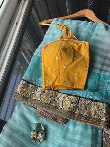 Elegant Blue Net Saree