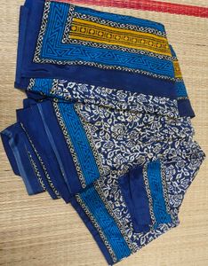 Blue Floral Print Soft Silk Saree