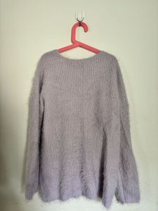 Lavender Fuzzy V-Neck Sweater