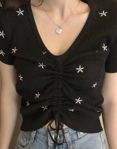 Black Top With Flower Design