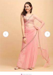 Sangria Pink Solid Net Saree