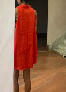 Red Sleeveless Button-Down Dress