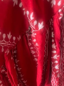 Red Printed Maternity Gown With Front Zip