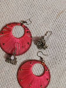 Pink Thread  Or Silver Colour Earrings 2 Pair