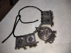 navratri Silver Statement Necklace