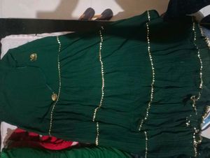 Emerald Green Skirt, Dupatta with Gold Lace