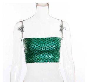 New Metallic Green Fish Scale Design Tube Top
