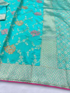 Teal Banarasi Silk Saree with Blouse