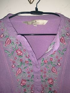 Floral Embroidered CuffedSleeves Kurta & Trouser