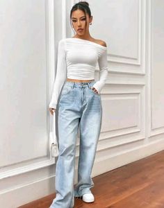 offshoulder White Long Sleeve Top