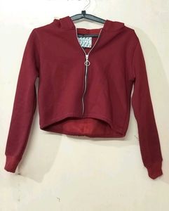 KOTTY Women Full Sleeve Maroon Hooded Sweatshirt