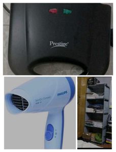 combo of sandwich maker, hair dryer, diy almirah