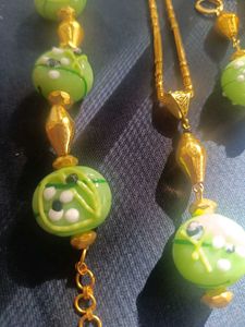 green and gold big glass Jewellery Set