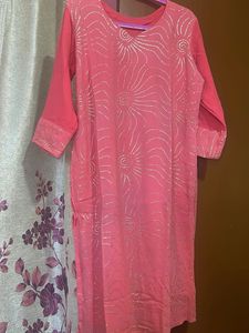 Pink Kurta Sets with Silver Embellishments