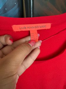 Mango Red 3/4 Sleeve Shift Dress