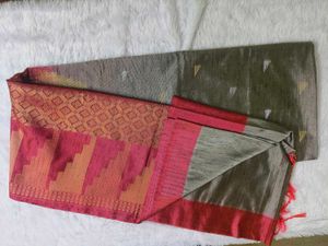 Pink &amp; Gray Silk Blend Saree